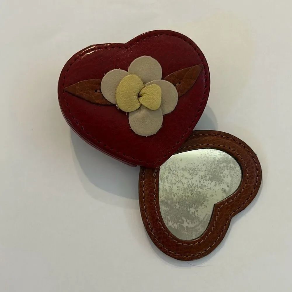 Vintage Brighton Leather Heart Compact
